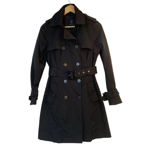 New York & Company Black Womens Trench Coat Belted Double Breast Medium RB10381 - Picture 15 of 15